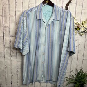 Tommy Bahama striped 100% silk short sleeve shirt, XL